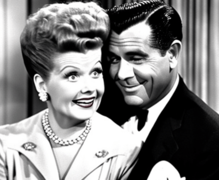 A still frame of a classic television show, such as I Love Lucy, to represent the evolution of television over the years