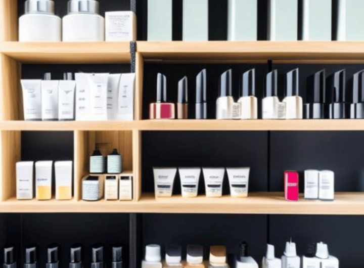An array of skincare products organized on a shelf