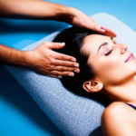 A picture of a person lying down with eyes closed and palms up, receiving Reiki healing energy.
