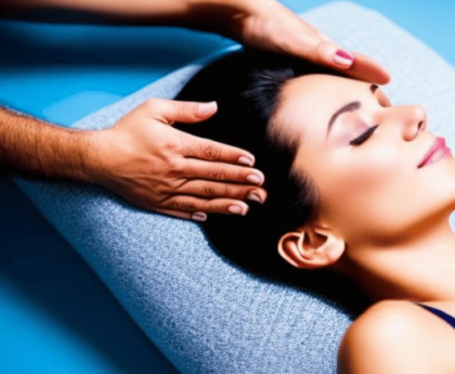 A picture of a person lying down with eyes closed and palms up, receiving Reiki healing energy.