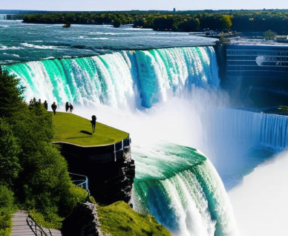 A picture of a person standing on the observation deck of Niagara Falls, looking out over the majestic falls